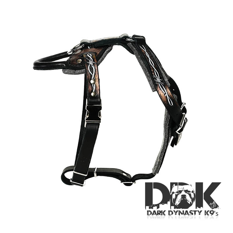 ‘Zion the Great’ Barbed Wire Painted Leather Dog Harness