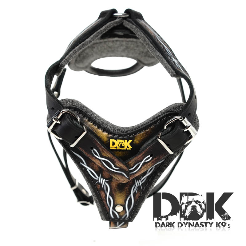 ‘Zion the Great’ Barbed Wire Painted Leather Dog Harness